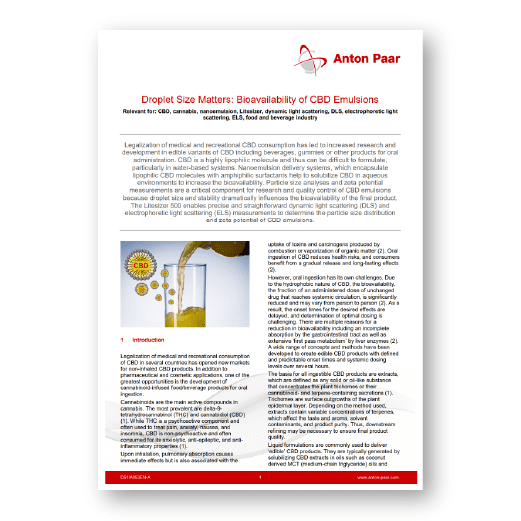 Covalent Metrology analysis helps optimize CBD emulsion droplet size for bioavailability.