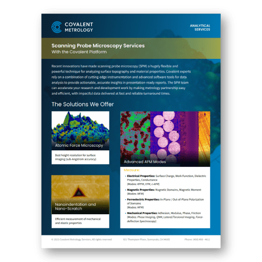 Various scanning probe microscopy techniques for material analysis (Covalent Metrology).