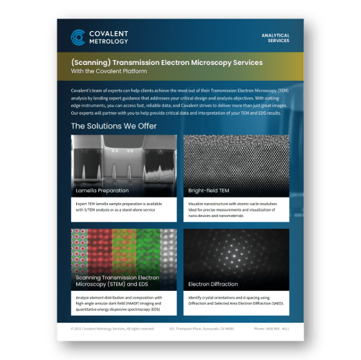 TEM and STEM microscopy services for advanced material characterization (Covalent Metrology).