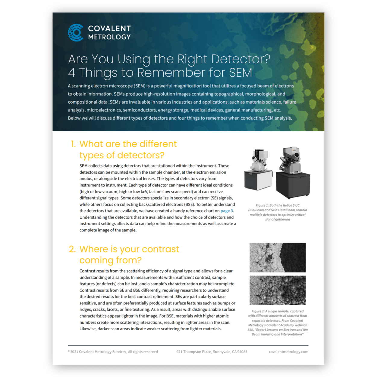 Guide to choosing the right detector for Scanning Electron Microscopy (SEM) analysis (Covalent Metrology).