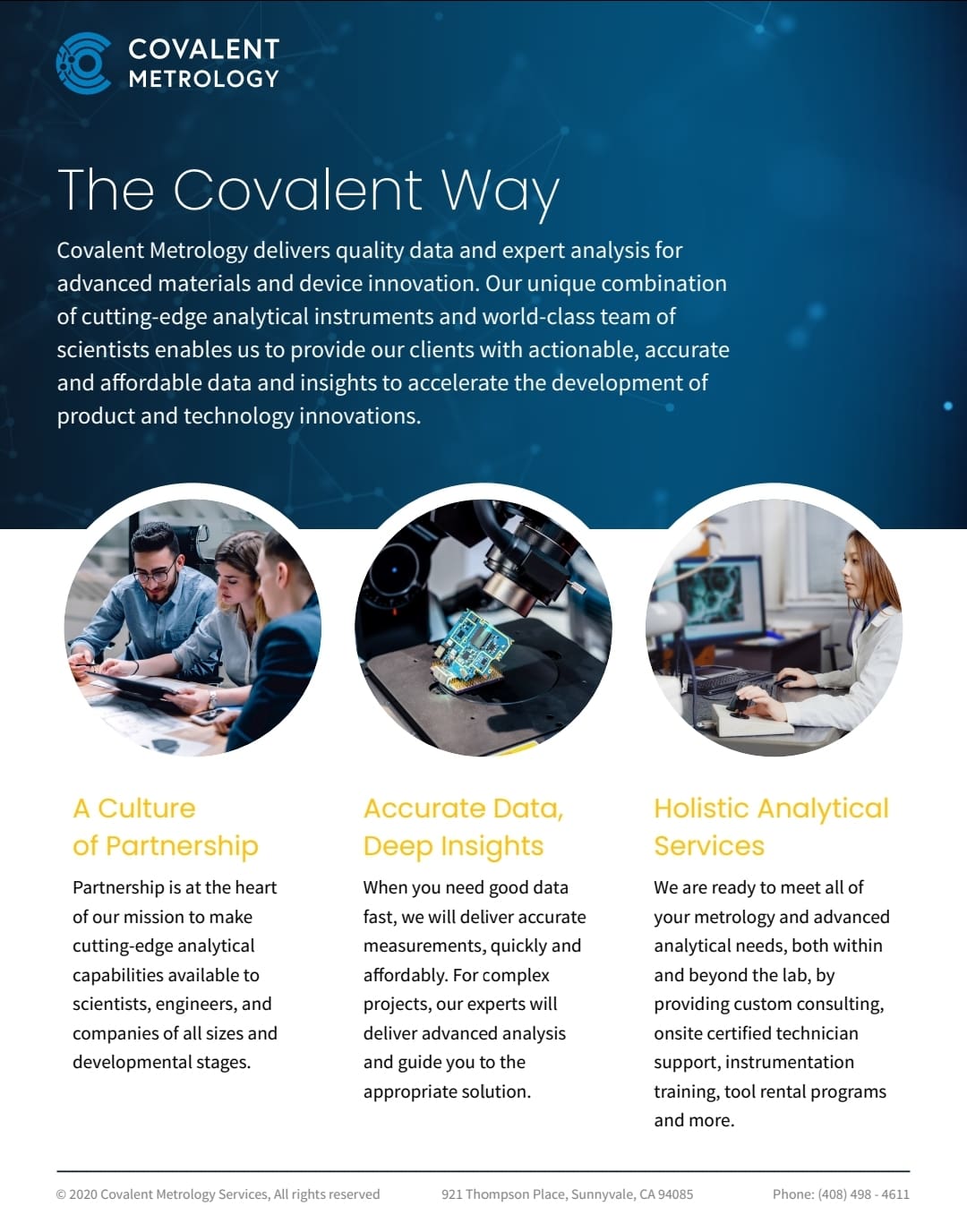 Overview of Covalent Metrology's materials characterization services.